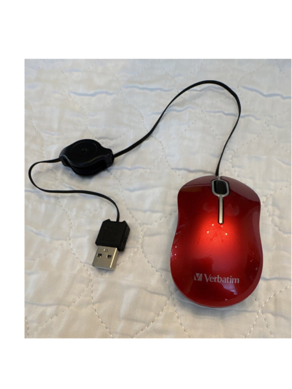 Verbatim 98619 Wired USB Optical Mouse Red Retractable Cable 1000 DPI